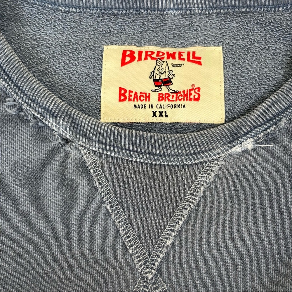 Birdwell Beach Britches Distressed Dusty Blue Crewneck Pocket Sweatshirt Men XXL - Picture 5 of 9